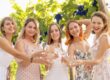 Women at a bachelorette party in a winery orchard